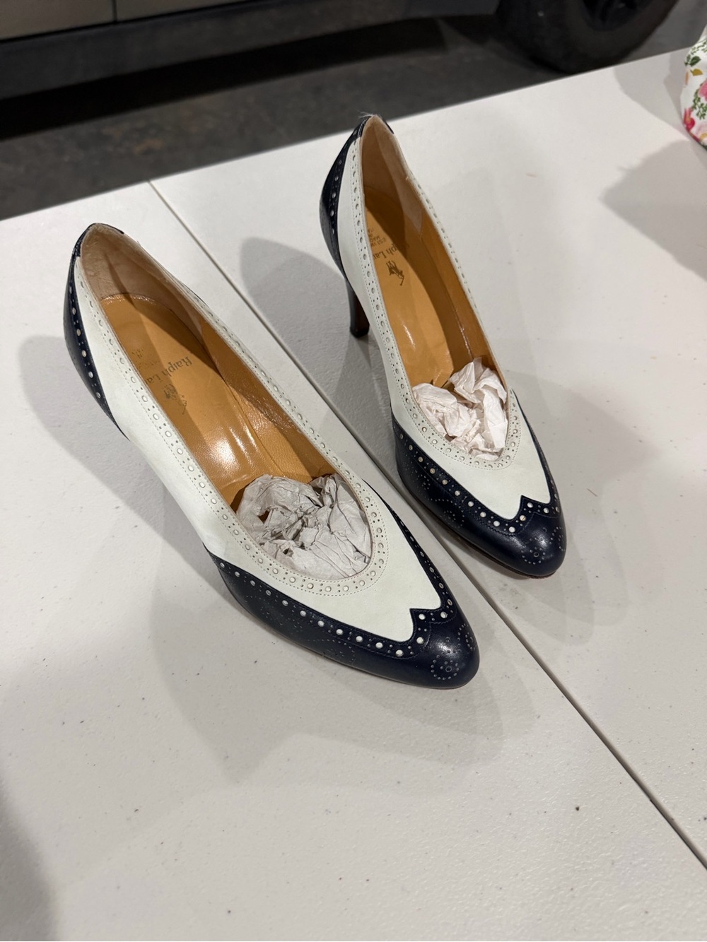 Ralph Lauren Navy and White Heels